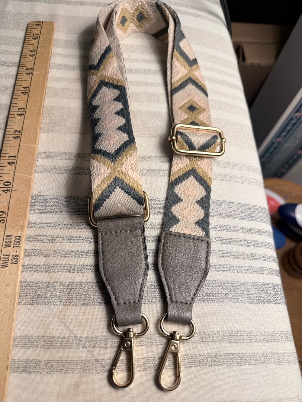 Adjustable Aztec Pattern Purse/Bag Strap in Beige, Gray & Olive